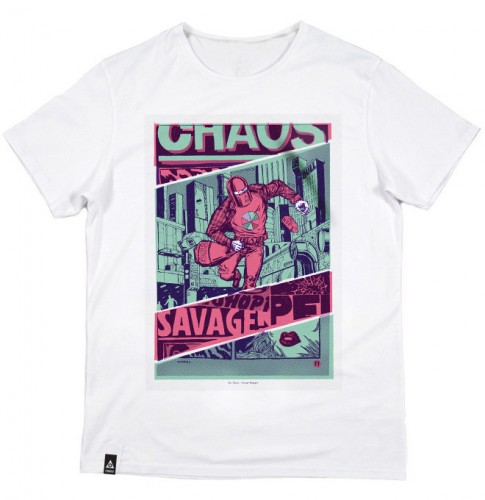 FunkFu Savage Shopper t-shirt, Dr. Chaos series, digital print on white t-shirt